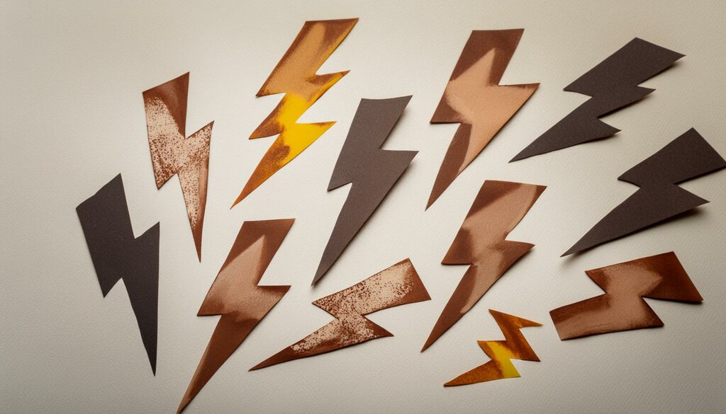 pieces of paper cut out in lightning bolt shapes. 